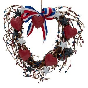 Heart Shaped LED Lighted Patriotic Red White & Blue Hanging Wreath